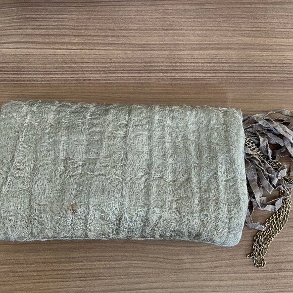 Lanvin Gold Crystal-Embellished Wide-Gauge Metallic Jacquard Tassel Clutch - Picture 3 of 10